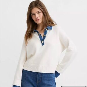 LOFT Denim Trim Henley Sweater NWT